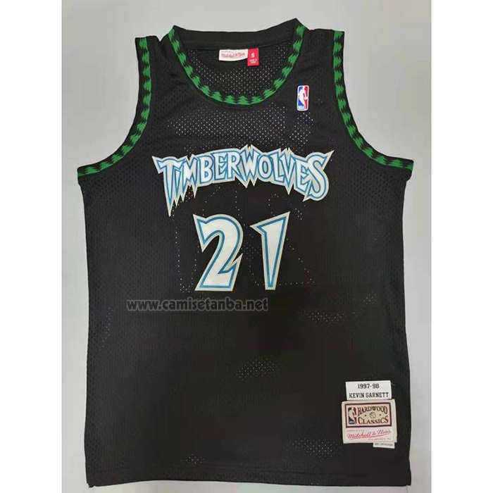 Camiseta Minnesota Timberwolves Kevin Garnett #21 Hardwood Classics Throwback Negro